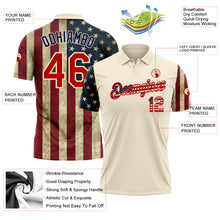 Laden Sie das Bild in den Galerie-Viewer, Custom Cream Red-Navy 3D American Flag Performance Golf Polo Shirt
