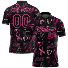 Laden Sie das Bild in den Galerie-Viewer, Custom Black Pink 3D Pattern Design Pink Ribbon Breast Cancer Awareness Month Women Health Care Support Performance Golf Polo Shirt

