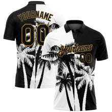Laden Sie das Bild in den Galerie-Viewer, Custom Black White-Old Gold 3D Pattern Design Hawaii Coconut Trees Performance Golf Polo Shirt
