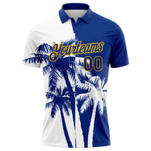 Load image into Gallery viewer, Custom White Royal-Gold 3D Pattern Design Hawaii Coconut Trees Performance Golf Polo Shirt
