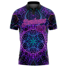 Laden Sie das Bild in den Galerie-Viewer, Custom Black Purple Pink 3D Pattern Design Magic Mushrooms Over Sacred Geometry Psychedelic Hallucination Performance Golf Polo Shirt
