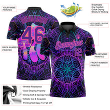 Laden Sie das Bild in den Galerie-Viewer, Custom Black Purple Pink 3D Pattern Design Magic Mushrooms Over Sacred Geometry Psychedelic Hallucination Performance Golf Polo Shirt
