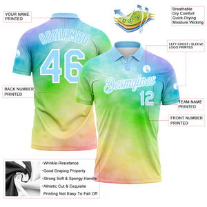 Custom Tie Dye Light Blue-White 3D Rainbow Performance Golf Polo Shirt