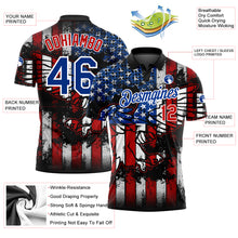 Laden Sie das Bild in den Galerie-Viewer, Custom Black Red-Royal 3D Eagle American Flag Performance Golf Polo Shirt
