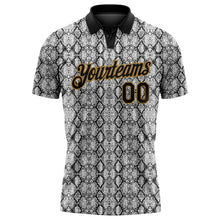 Laden Sie das Bild in den Galerie-Viewer, Custom Black Old Gold 3D Pattern Design Snakeskin Performance Golf Polo Shirt
