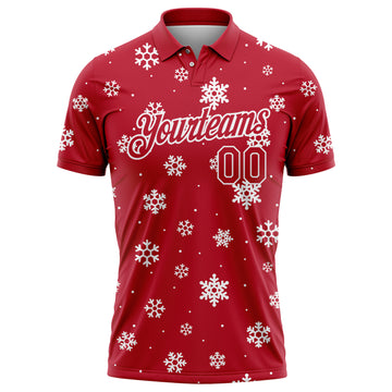 Custom Red White 3D Christmas Snowflakes Performance Golf Polo Shirt