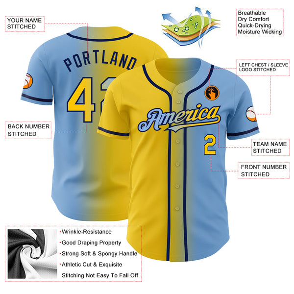 Cheap Custom Light Blue Yellow-Navy Authentic Gradient Fashion Baseball  JerseyLight Free Shipping – CustomJerseysPro