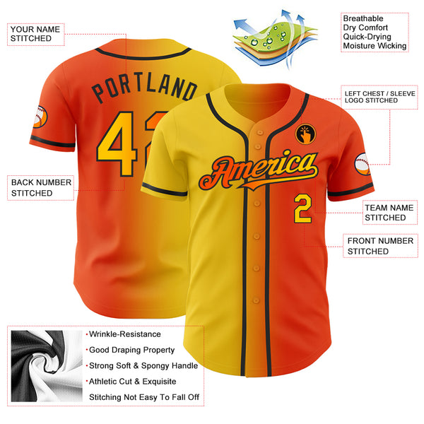 Cheap Custom Orange Yellow-Black Authentic Gradient Fashion Baseball  JerseyLight Free Shipping – CustomJerseysPro