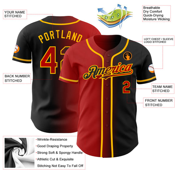 Cheap Custom Black Red-Gold Authentic Gradient Fashion Baseball JerseyLight  Free Shipping – CustomJerseysPro