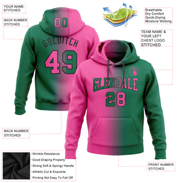 Custom Stitched Kelly Green Pink-Black Gradient Fashion Sports Pullover Sweatshirt Hoodie