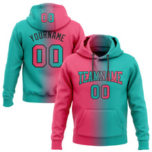 Charger l&#39;image dans la galerie, Custom Stitched Aqua Neon Pink-Black Gradient Fashion Sports Pullover Sweatshirt Hoodie
