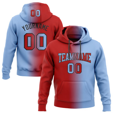 Custom Stitched Light Blue Red-Black Gradient Fashion Sports Pullover Sweatshirt Hoodie