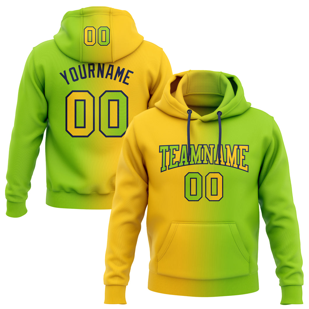 Custom Stitched Neon Green Yellow-Navy Gradient Fashion Sports Pullover Sweatshirt Hoodie