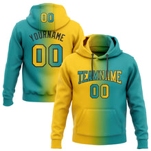Laden Sie das Bild in den Galerie-Viewer, Custom Stitched Teal Yellow-Black Gradient Fashion Sports Pullover Sweatshirt Hoodie
