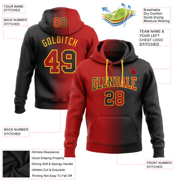 Custom Stitched Black Red-Gold Gradient Fashion Sports Pullover Sweatshirt Hoodie