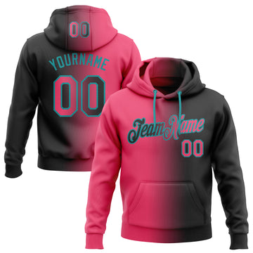 Custom Stitched Black Neon Pink-Teal Gradient Fashion Sports Pullover Sweatshirt Hoodie