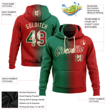Custom Stitched Red Vintage Mexican Flag Kelly Green-City Cream Gradient Fashion Sports Pullover Sweatshirt Hoodie
