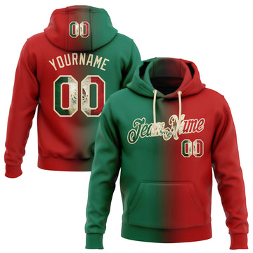 Custom Stitched Red Vintage Mexican Flag Kelly Green-City Cream Gradient Fashion Sports Pullover Sweatshirt Hoodie