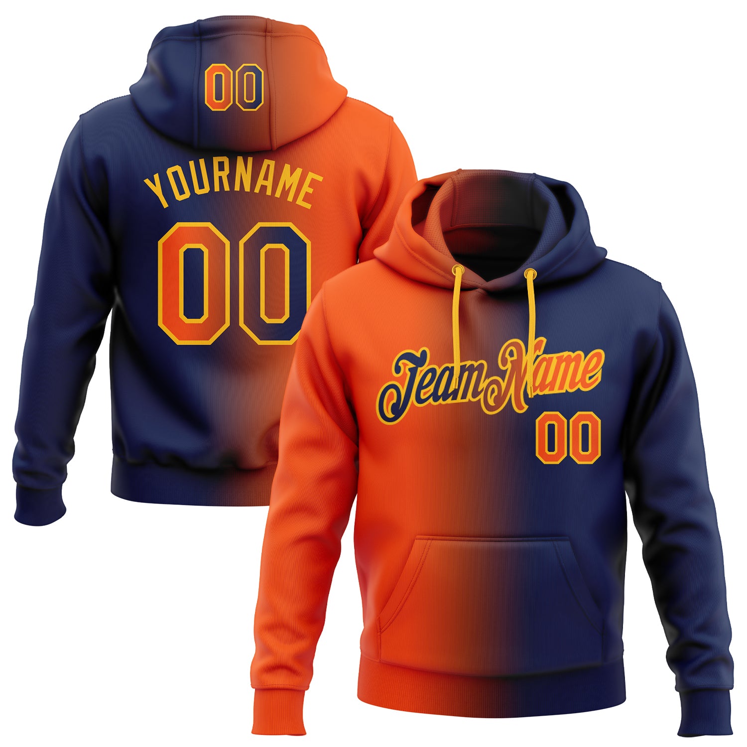 Custom Stitched Navy Orange Gold Gradient Fashion Sports Pullover Sweatshirt Hoodie