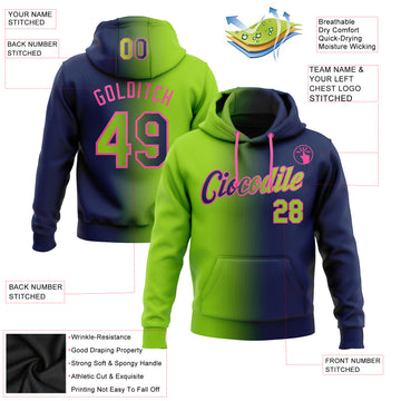 Custom Stitched Navy Neon Green-Pink Gradient Fashion Sports Pullover Sweatshirt Hoodie