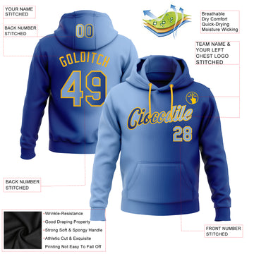 Custom Stitched Royal Light Blue-Gold Gradient Fashion Sports Pullover Sweatshirt Hoodie