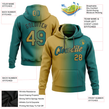 Custom Stitched Teal Old Gold-Black Gradient Fashion Sports Pullover Sweatshirt Hoodie