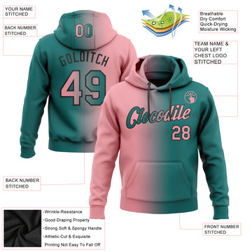 Custom Stitched Teal Medium Pink-Black Gradient Fashion Sports Pullover Sweatshirt Hoodie