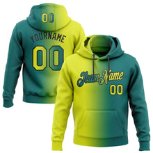 Load image into Gallery viewer, Custom Stitched Teal Neon Yellow-Black Gradient Fashion Sports Pullover Sweatshirt Hoodie
