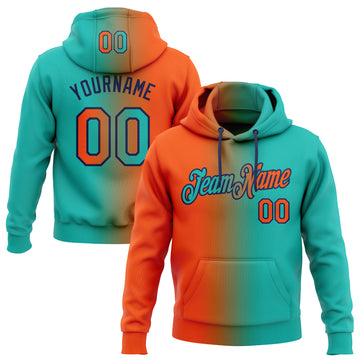 Custom Stitched Aqua Orange-Navy Gradient Fashion Sports Pullover Sweatshirt Hoodie
