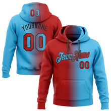 Laden Sie das Bild in den Galerie-Viewer, Custom Stitched Sky Blue Red-Black Gradient Fashion Sports Pullover Sweatshirt Hoodie
