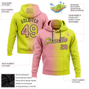 Custom Stitched Neon Yellow Medium Pink-Black Gradient Fashion Sports Pullover Sweatshirt Hoodie