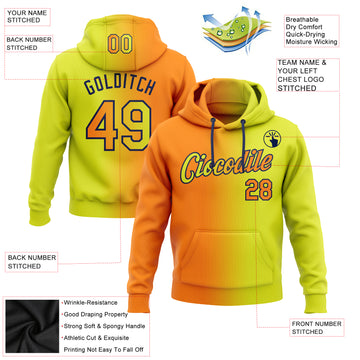 Custom Stitched Neon Yellow Bay Orange-Navy Gradient Fashion Sports Pullover Sweatshirt Hoodie