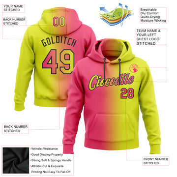 Custom Stitched Neon Yellow Neon Pink-Black Gradient Fashion Sports Pullover Sweatshirt Hoodie