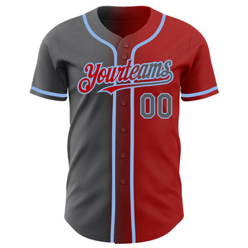 Custom Red Steel Gray-Light Blue Authentic Gradient Fashion Baseball Jersey