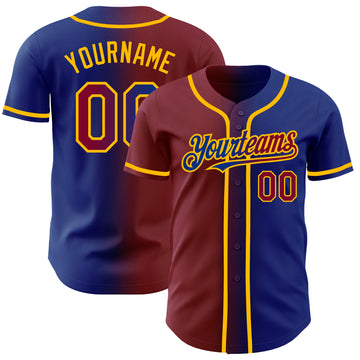 Custom Royal Maroon-Gold Authentic Gradient Fashion Baseball Jersey