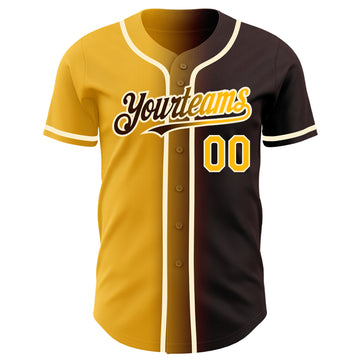 Custom Brown Gold-Cream Authentic Gradient Fashion Baseball Jersey