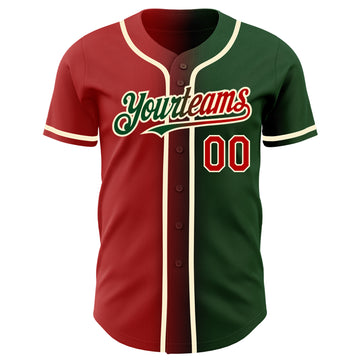 Custom Green Red-Cream Authentic Gradient Fashion Baseball Jersey