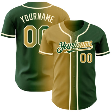 Custom Green Old Gold-Cream Authentic Gradient Fashion Baseball Jersey