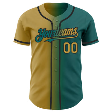Custom Teal Old Gold-Black Authentic Gradient Fashion Baseball Jersey