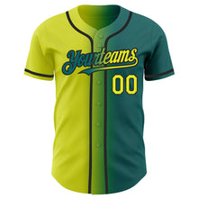 Laden Sie das Bild in den Galerie-Viewer, Custom Teal Neon Yellow-Black Authentic Gradient Fashion Baseball Jersey
