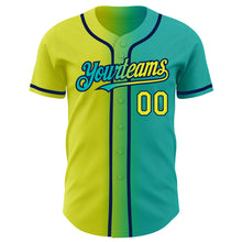 Laden Sie das Bild in den Galerie-Viewer, Custom Aqua Neon Yellow-Navy Authentic Gradient Fashion Baseball Jersey

