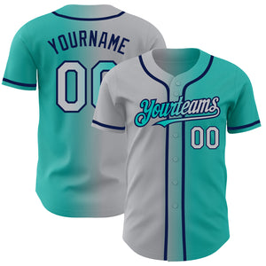 Custom Aqua Gray-Navy Authentic Gradient Fashion Baseball Jersey