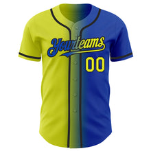 Laden Sie das Bild in den Galerie-Viewer, Custom Thunder Blue Neon Yellow-Black Authentic Gradient Fashion Baseball Jersey
