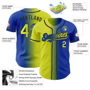 Custom Thunder Blue Neon Yellow-Black Authentic Gradient Fashion Baseball Jersey