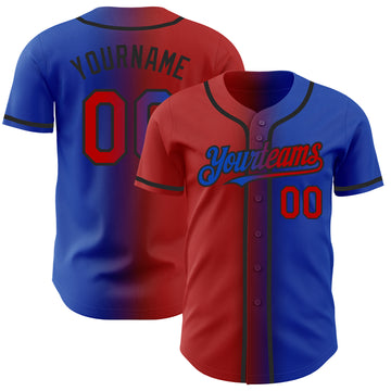 Custom Thunder Blue Red-Black Authentic Gradient Fashion Baseball Jersey