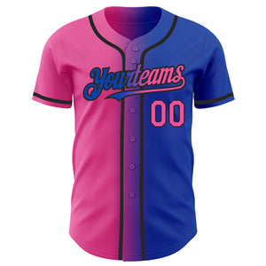 Custom Thunder Blue Pink-Black Authentic Gradient Fashion Baseball Jersey