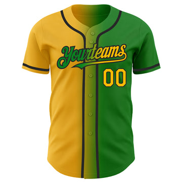 Custom Grass Green Gold-Black Authentic Gradient Fashion Baseball Jersey