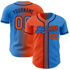 Custom Electric Blue Orange-Navy Authentic Gradient Fashion Baseball Jersey
