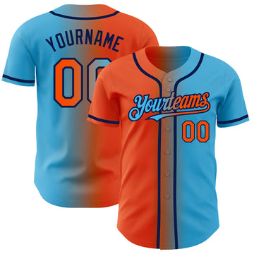 Custom Sky Blue Orange-Navy Authentic Gradient Fashion Baseball Jersey