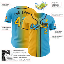 Load image into Gallery viewer, Custom Sky Blue Gold-Black Authentic Gradient Fashion Baseball Jersey
